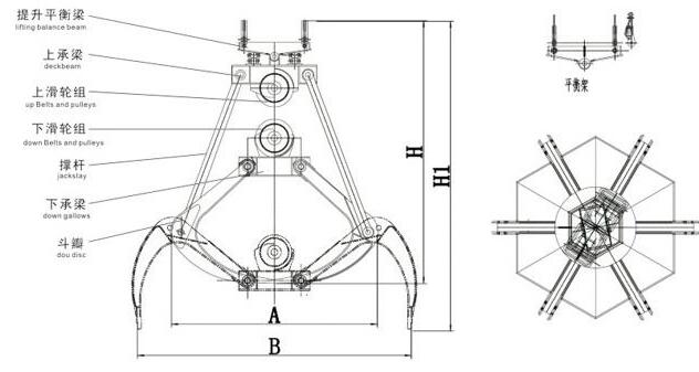 多瓣式機械設(shè)備抓斗結(jié)構(gòu)圖